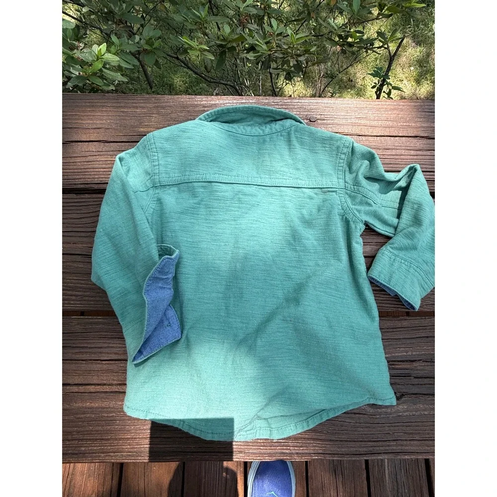 7 For All Mankind K Toddler Green Button Down Shirt Chambray Trim 24M